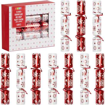 10-Pack Christmas Party Favors, Red Snowflake Design with Hat, Joke & Little Gift Inside
