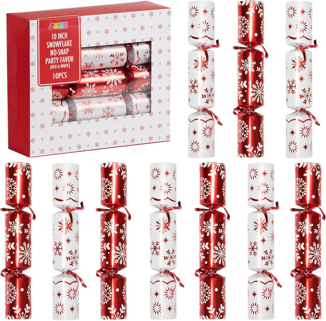 10-Pack Christmas Party Favors, Red Snowflake Design with Hat, Joke & Little Gift Inside