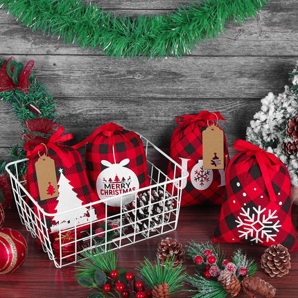 24 Pcs Buffalo Plaid Christmas Drawstring Bags – Cotton Holiday Gift Wrapping Bags