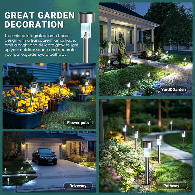 12-Pack Solar Lights Outdoor – Waterproof LED Stainless Steel for Yard & Garden