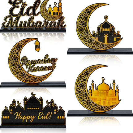 5pcs Ramadan Wooden Centerpieces – Eid Mubarak & Ramadan Kareem Table Decor