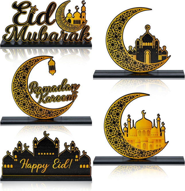 5pcs Ramadan Wooden Centerpieces – Eid Mubarak & Ramadan Kareem Table Decor