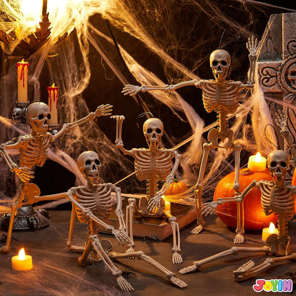 5-Piece 16in Posable Halloween Skeletons, Hanging Graveyard & Haunted House Decor