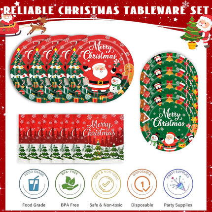 75PCS Christmas Plates and Napkins Set, Christmas Paper Plates Disposable Santa Snowman Dinnerware Set for Xmas Holiday Party Supplies Table Decor