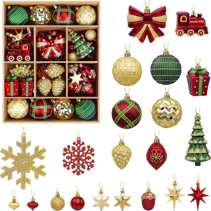 82pcs Christmas Ball Ornaments Shatterproof Tree Decor in Red, Gold, Green