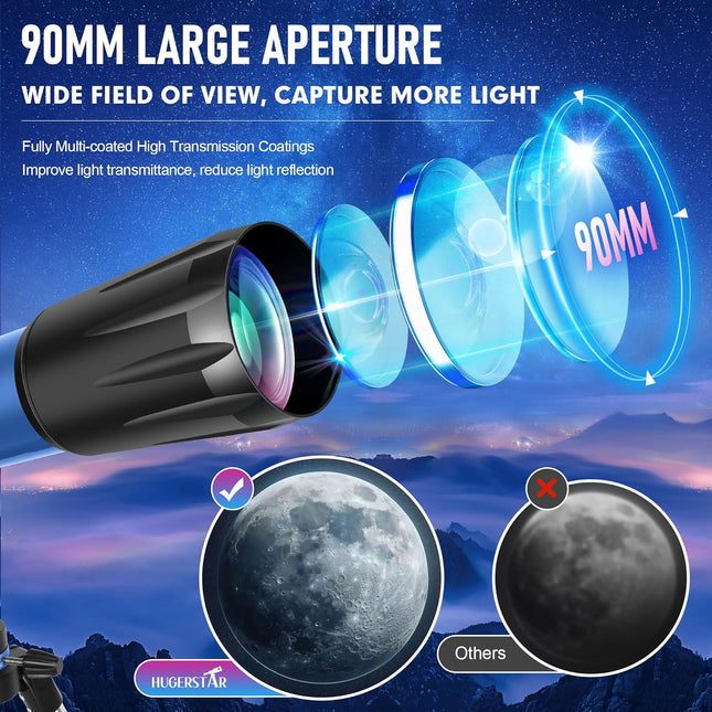 90mm Aperture Telescope for Adults – 800mm Refractor, AZ Mount, Tripod & Carry Bag