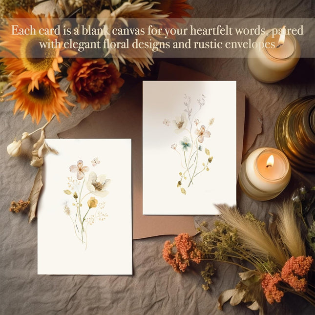 40 Pack Blank Floral Greeting Cards 4x6 with Matching Rustic Peel-and-Seal Envelopes