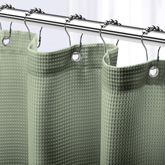 Sage Green Waffle Shower Curtain – Hotel Style, 72x72 Inch Bathroom Curtain