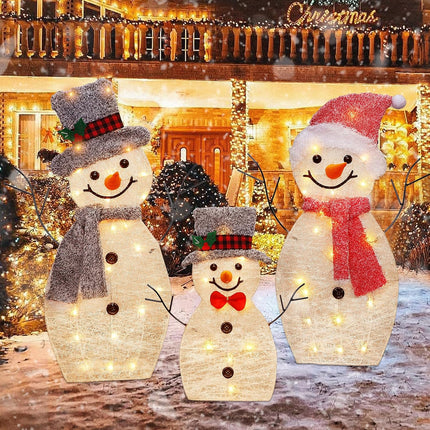 Christmas Lighted Snowman Family – 60 LED Lights, Collapsible Outdoor Decor