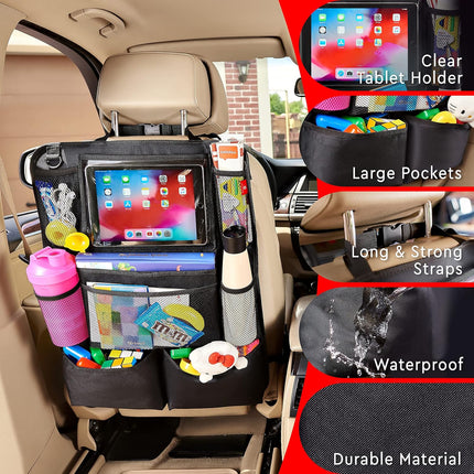Backseat Car Organizer with Touch Screen Holder – 9 Pockets, 2 Pack, Black