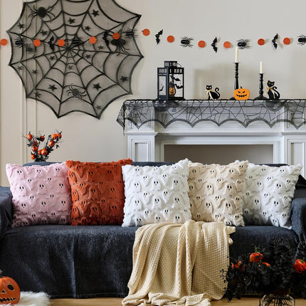 2-Pack Pink Halloween Ghost Pillow Covers 18x18in, Soft Plush Faux Fur Decor