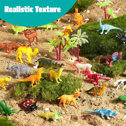 69 Pcs Mini Animal Figures Set with Sensory Bin – Jungle, Farm, Dino, Ocean Toys