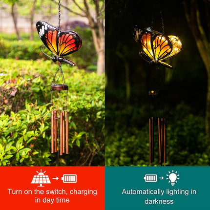 Solar Butterfly Wind Chimes for Outside Metal Hanging LED Garden Decor