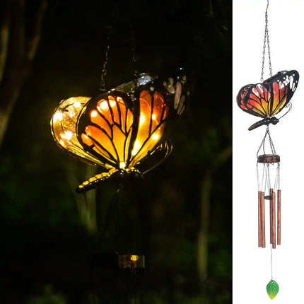 Solar Butterfly Wind Chimes for Outside Metal Hanging LED Garden Decor
