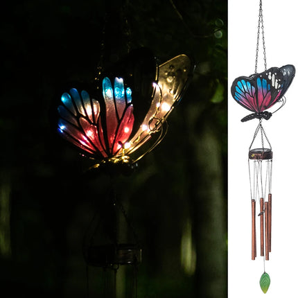 Solar Butterfly Wind Chimes for Outside Metal Hanging LED Garden Decor