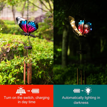 Solar Butterfly Wind Chimes for Outside Metal Hanging LED Garden Decor