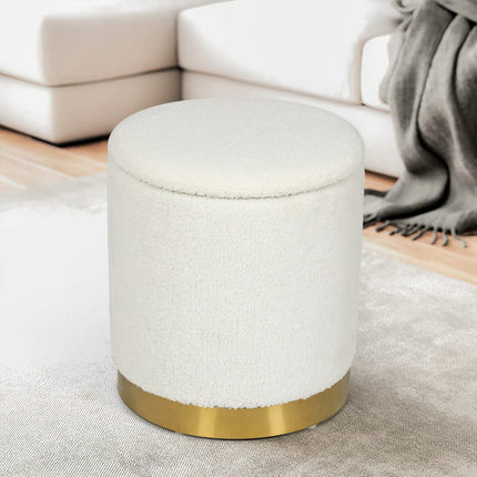 Velvet Round Storage Stool – Gold Base Ottoman with Hidden Storage