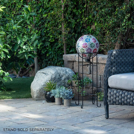 Indoor Outdoor Glass Floral Gazing Globe – Decorative Yard Garden Accent
