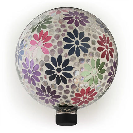 Indoor Outdoor Glass Floral Gazing Globe – Decorative Yard Garden Accent