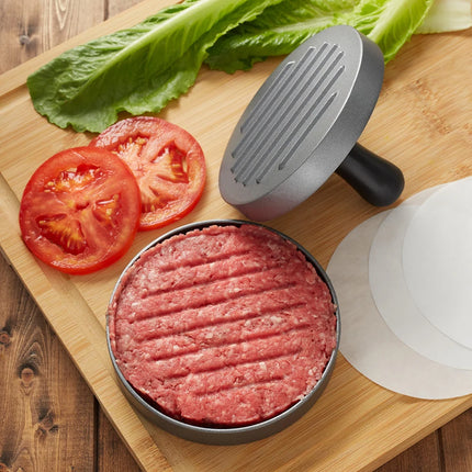 Burger Patty Maker Aluminum with 100 Wax Papers BBQ Meat Press Tool