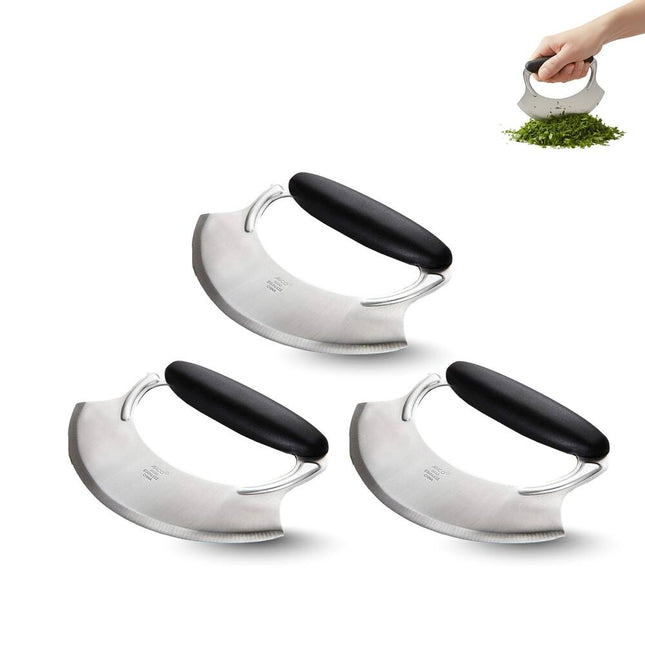 Mezzaluna Knife with Comfortable Silicone Handle – Easy Chopping
