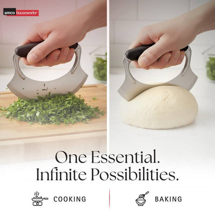 Mezzaluna Knife with Comfortable Silicone Handle – Easy Chopping