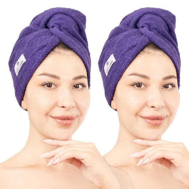 100% Cotton Hair Drying Towel Wrap for Women Turkish Hair Turban Head Cap Purple