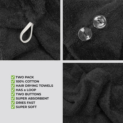 Cotton Hair Drying Turban Towels for Women 100% Turkish Wrap Cap Set