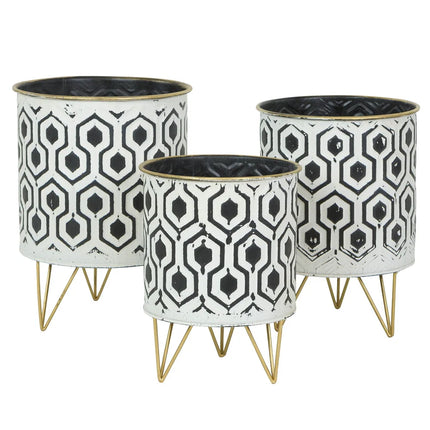 3-Piece Hexagonal Metal Planters – Black/White Indoor Flower Pots