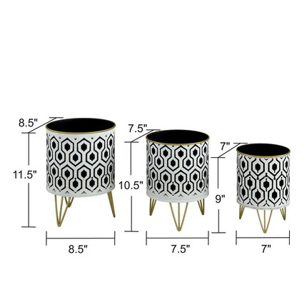 3-Piece Hexagonal Metal Planters – Black/White Indoor Flower Pots
