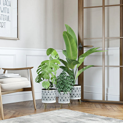 3-Piece Hexagonal Metal Planters – Black/White Indoor Flower Pots