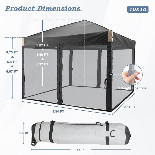 10x10 FT Pop Up Canopy Tent with Netting Portable Outdoor Shade for Camping