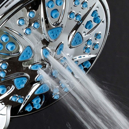 Blue Antimicrobial Shower Head 6 Setting High Pressure Adjustable Spray