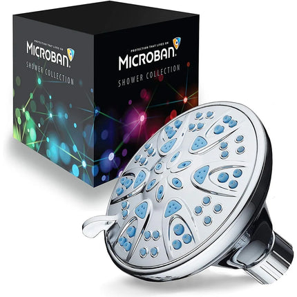 Blue Antimicrobial Shower Head 6 Setting High Pressure Adjustable Spray