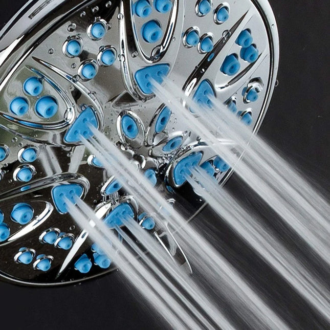 Blue Antimicrobial Shower Head 6 Setting High Pressure Adjustable Spray