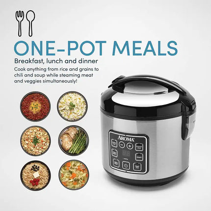 8 Cup Digital Rice Cooker & Food Steamer Stainless Cool-Touch Design