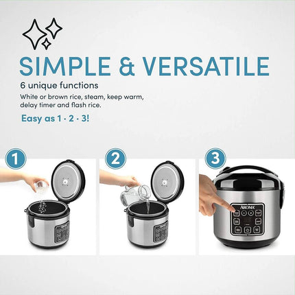 8 Cup Digital Rice Cooker & Food Steamer Stainless Cool-Touch Design