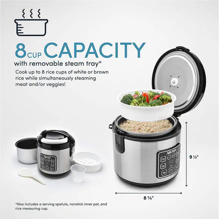 8 Cup Digital Rice Cooker & Food Steamer Stainless Cool-Touch Design