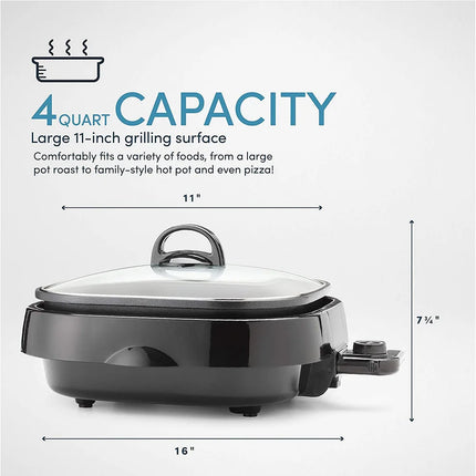 Housewares Grillet 4Qt Electric Indoor Grill 3-in-1 Portable Kitchen Grill