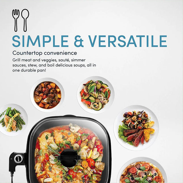 Housewares Grillet 4Qt Electric Indoor Grill 3-in-1 Portable Kitchen Grill