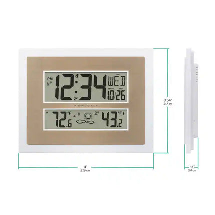 512-14937 Atomic Digital Clock, Temperature & Forecast, White/Champagne