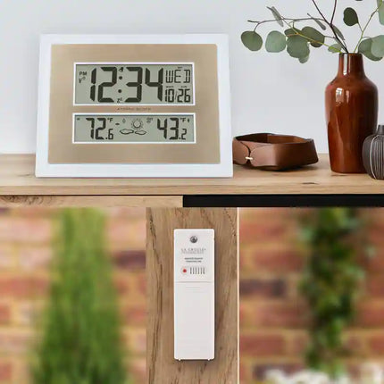 512-14937 Atomic Digital Clock, Temperature & Forecast, White/Champagne