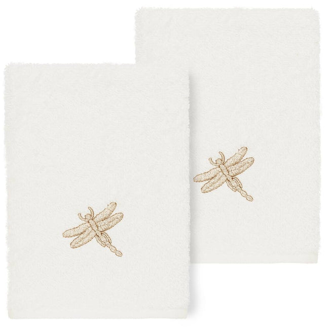 100% Turkish Cotton Braelyn 2 Piece Embellished Washcloth Set Cream Bathroom Towels