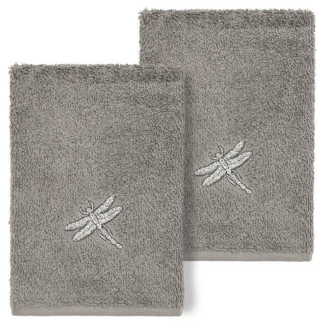 100% Turkish Cotton Braelyn 2-Piece Embellished Washcloth Set Dark Gray Soft