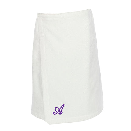 Turkish Cotton Terry Monogrammed Women's White Spa Shower Towel Wrap with Letter A