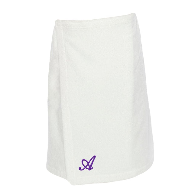 Turkish Cotton Terry Monogrammed Women's White Spa Shower Towel Wrap with Letter A