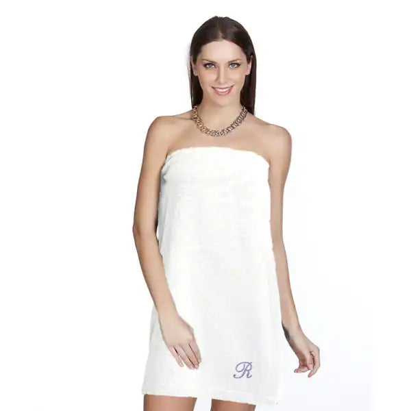 Turkish Cotton Terry Monogrammed Women's White Spa Shower Towel Wrap with Letter A