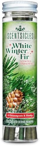 White Winter Fir Scent Sticks – Scentsicles Holiday Ornaments with Hooks (6 Pack)