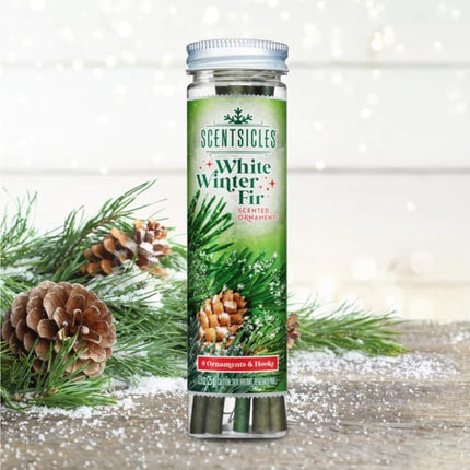 White Winter Fir Scent Sticks – Scentsicles Holiday Ornaments with Hooks (6 Pack)