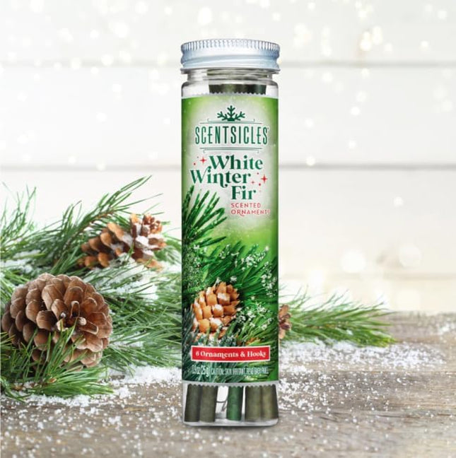 White Winter Fir Scent Sticks – Scentsicles Holiday Ornaments with Hooks (6 Pack)
